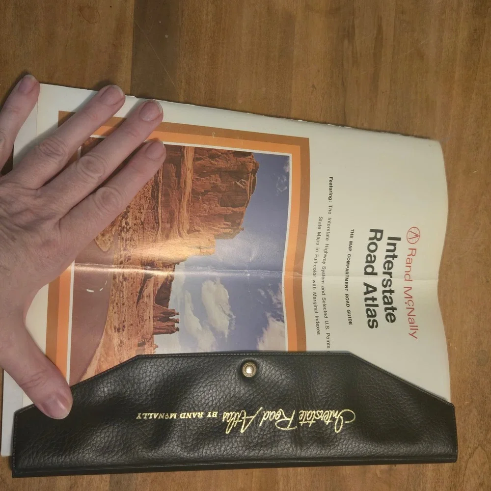 Vintage Rand McNally Interstate Road Atlas Black Faux Leather Snap Sleeve Case